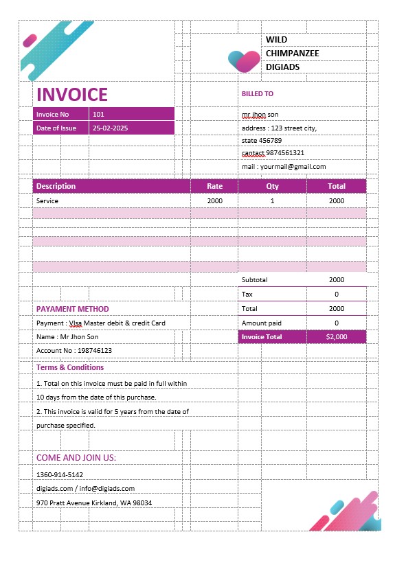 Digital Advertising Agency Invoice Template PSD template